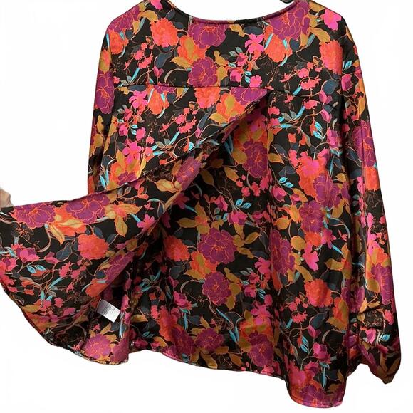 DR2 Floral Print Satin Women’s Blouse - Bold Fall Colors. Relaxed Fit XL - Picture 7 of 9